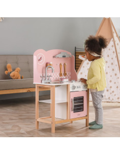 VIGA PolarB medinė virtuvė su priedais, sidabrinė - rožinė 2