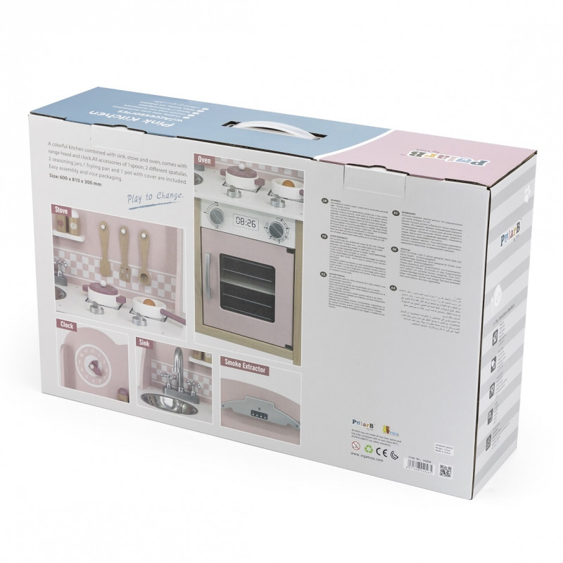 VIGA PolarB medinė virtuvė su priedais, sidabrinė - rožinė