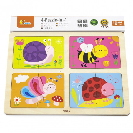 VIGA medinė vabzdžių dėlionė 4in1