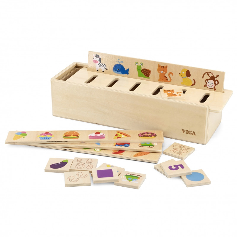 VIGA Wooden Educational Sorter Game Animals Fruits Vegetables Montessori