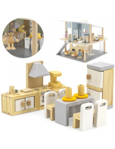 Кукольный домик VIGA PolarB, мебельный гарнитур для кухни и столовой