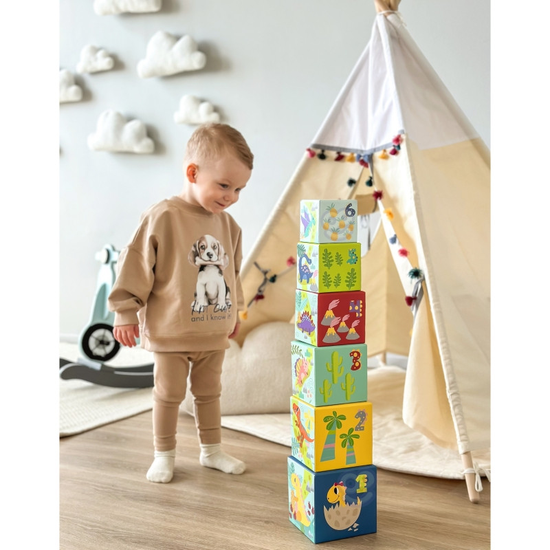 TOOKY TOY medinių kaladėlių edukacinė dėlionė + 6 žaidimo figūrėlės 12 vnt.