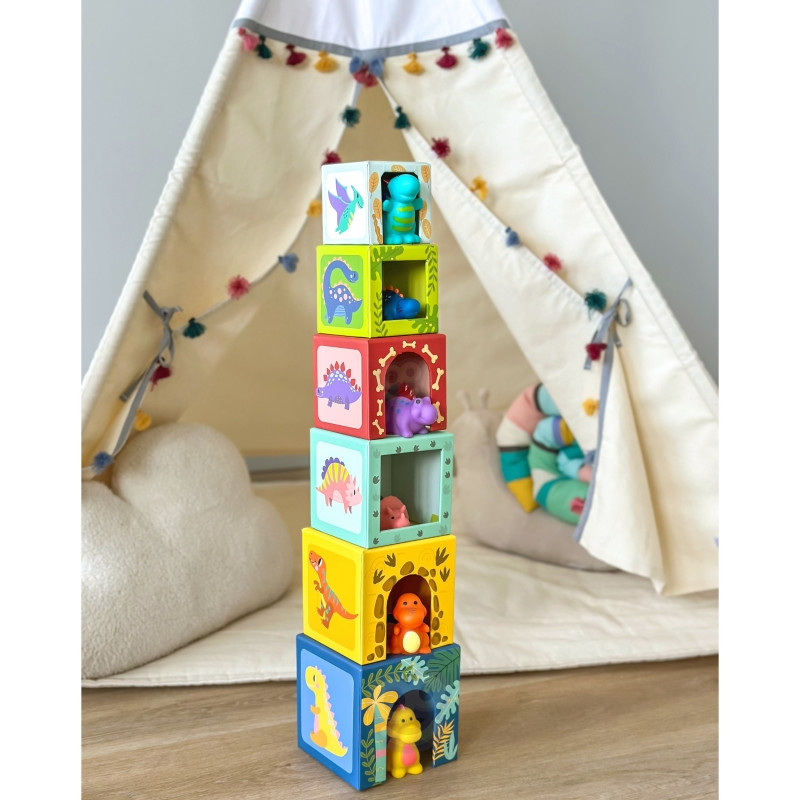 TOOKY TOY medinių kaladėlių edukacinė dėlionė + 6 žaidimo figūrėlės 12 vnt.