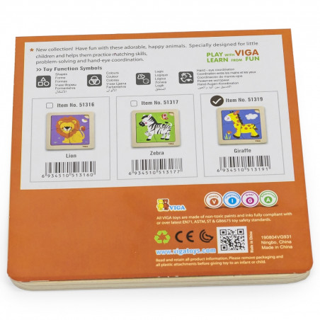 Удобный деревянный пазл VIGA с изображением жирафа