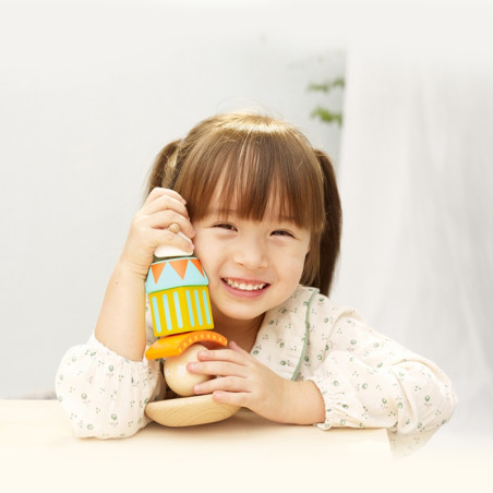 KLASIKINIS PASAULIS Medinė dėlionė piramidės blokai balansavimo linksmas klounas