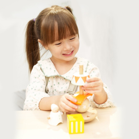 KLASIKINIS PASAULIS Medinė dėlionė piramidės blokai balansavimo linksmas klounas