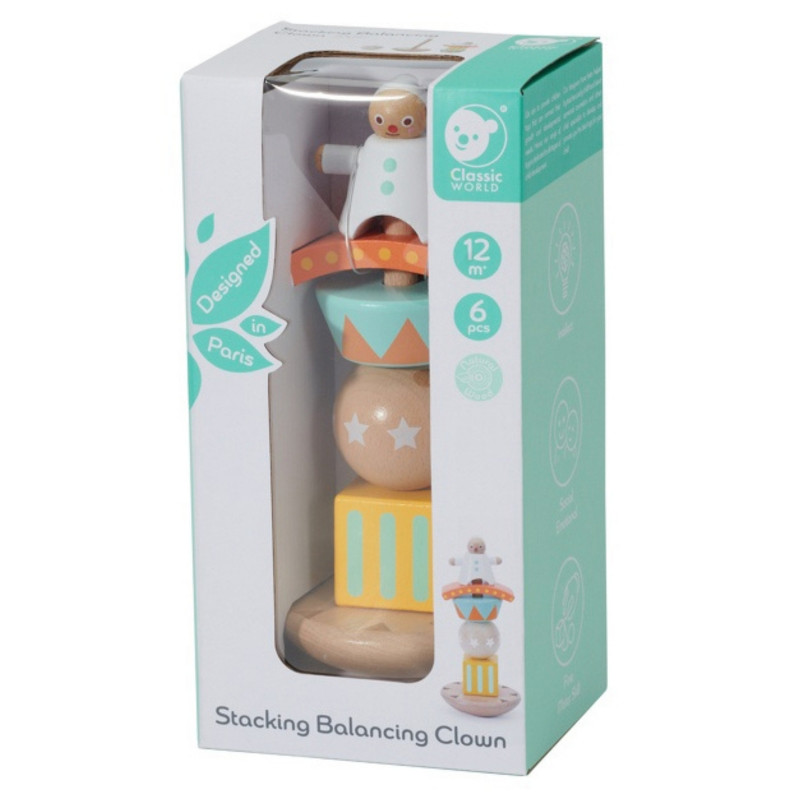 KLASIKINIS PASAULIS Medinė dėlionė piramidės blokai balansavimo linksmas klounas