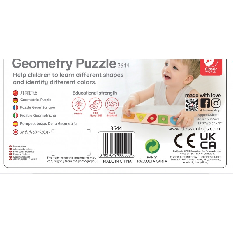 CLASSIC WORLD MONTESSORI Dėlionė vaikams Mokymasis Formos Figūros Spalvos 7 vnt.