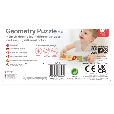 CLASSIC WORLD MONTESSORI Dėlionė vaikams Mokymasis Formos Figūros Spalvos 7 vnt.