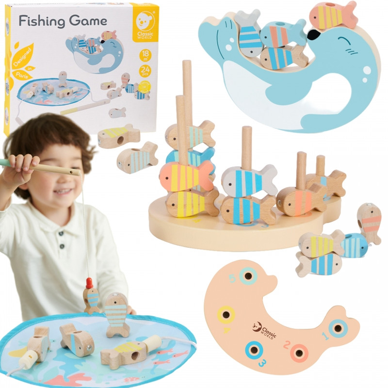 CLASSIC WORLD Деревянная игра «Рыбалка» Набор из 2 удочек 24 предмета.