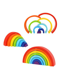 TOOKY TOY medinės vaivorykštės dėlionės statybiniai blokai Creative Montessori FSC sertifikatas