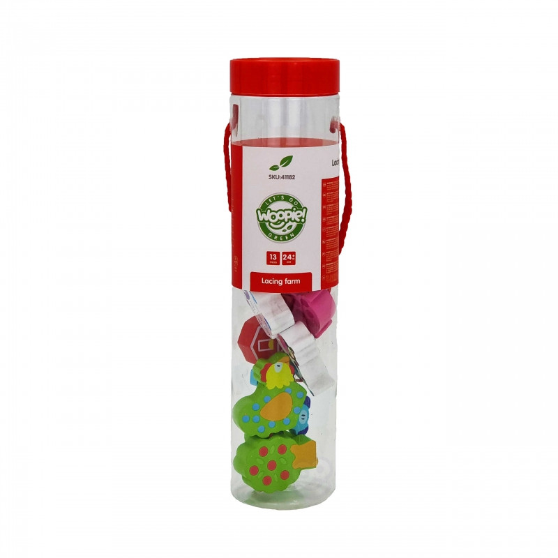 WOOPIE GREEN medinės kaladėlės gyvūnų sriegimui Farm 13 vnt.