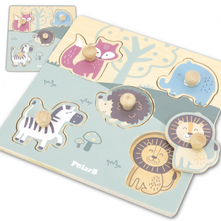 VIGA PolarB medinė dėlionė Gyvūnai su nykščio segtukais