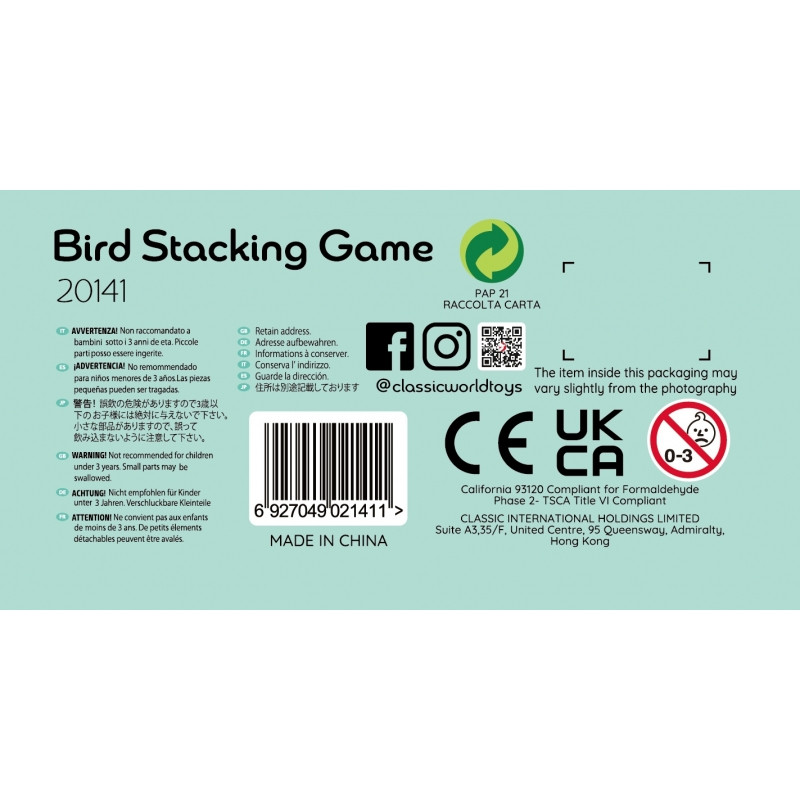 CLASSIC WORLD Edukacinis žaidimas Paukščių kaladėlių klojimas 23 vnt.
