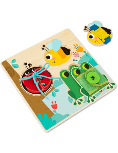 TOOKY TOY деревянная развивающая доска сортер обучающие упражнения шнур пуговица пряжка 2