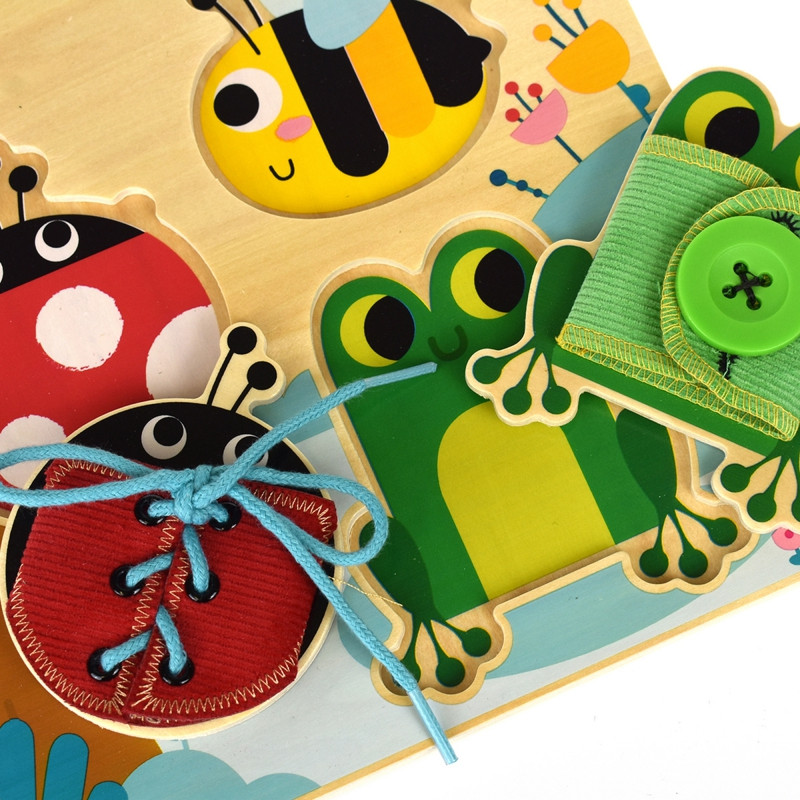TOOKY TOY medinės mokomosios lentos rūšiavimo treniruočių pratimų stygos sagties sagtis