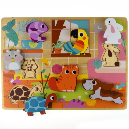 TOOKY TOY Drewniane Puzzle Montessori Zwierzątka Dom Dopasuj Kształty