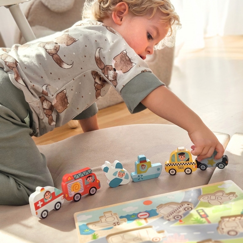 TOOKY TOY Деревянный пазл Монтессори: машинки, самолёт, корабль, город, фигуры