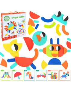 Деревянный пазл Монтессори WOOPIE GREEN, 40 узоров для сборки, 55 деталей, сертифицирован FSC