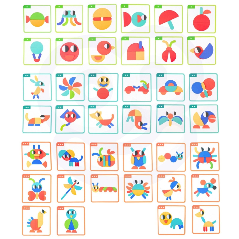 WOOPIE GREEN Montessori medinė dėlionė 40 modelių atkurti 55 vnt. FSC sertifikuota