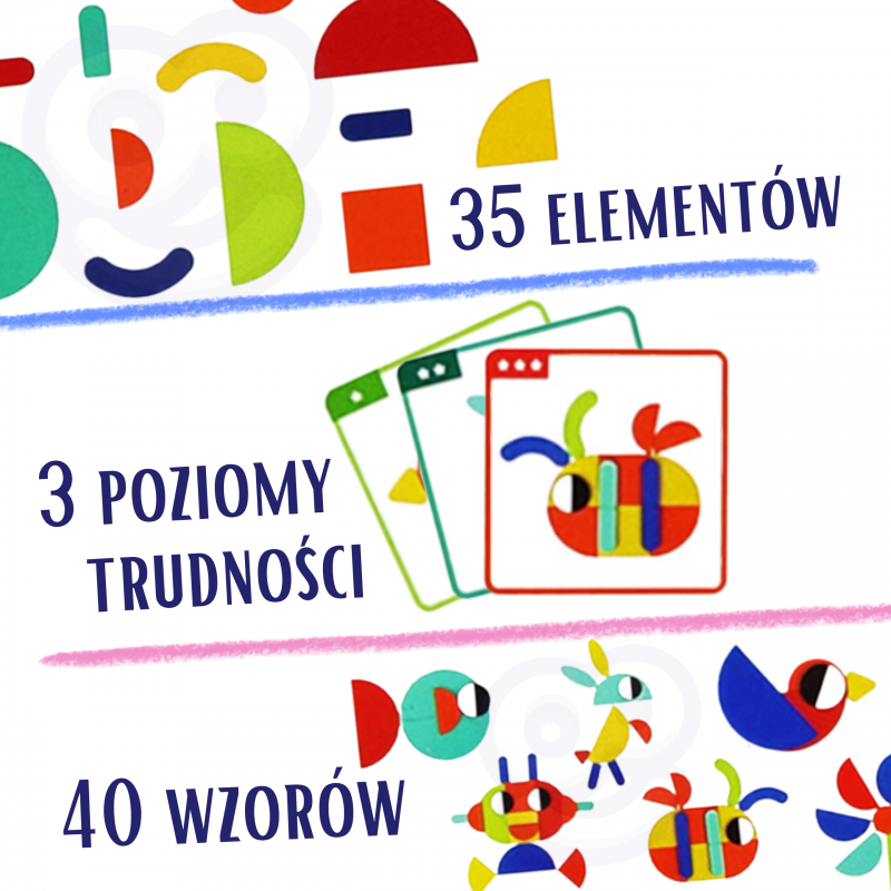 WOOPIE GREEN Montessori medinė dėlionė 40 modelių atkurti 55 vnt. FSC sertifikuota
