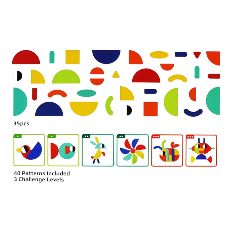 WOOPIE GREEN Montessori medinė dėlionė 40 modelių atkurti 55 vnt. FSC sertifikuota