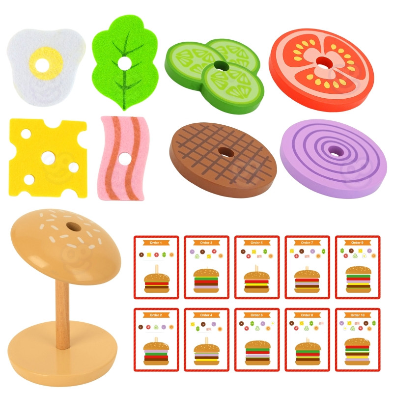 Деревянный пазл "Ресторан бургеров" WOOPIE GREEN для детей, 15 деталей, сертифицирован FSC