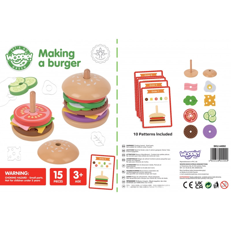 Деревянный пазл "Ресторан бургеров" WOOPIE GREEN для детей, 15 деталей, сертифицирован FSC