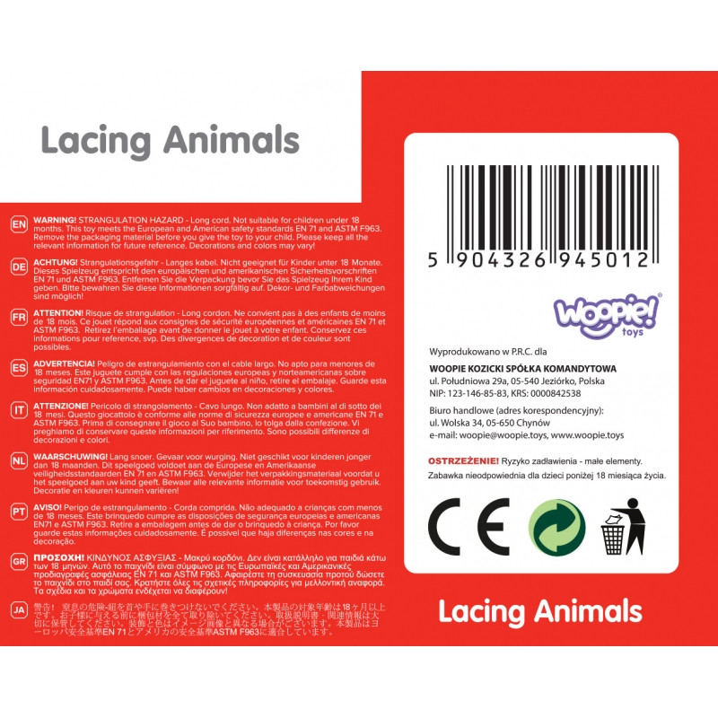 WOOPIE GREEN Medinės sriegimo kaladėlės Animals Safari ZOO 13 vnt.