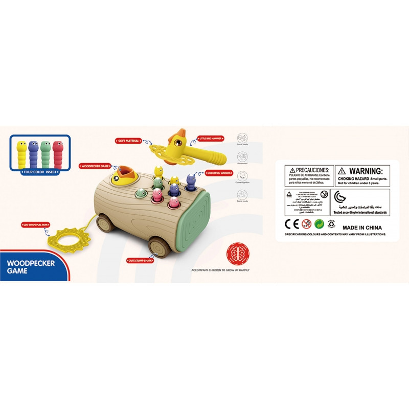 WOOPIE arkadinis žaidimas Woodpecker Worm Hammer 3in1 Baby Puller vežimėlis