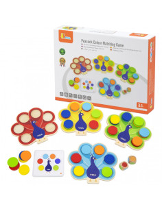 Деревянная игра VIGA «Собери цвета» «Хвост павлина» Монтессори + карточки