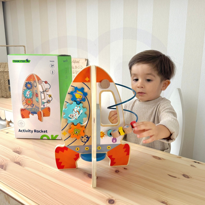 Tooky Toy Didelis medinis mokomasis žaislas daugiafunkcinė raketa