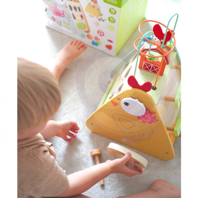 CLASSIC WORLD Montessori medinis lavinamasis veiklos kubas 10in1 Happy Hen