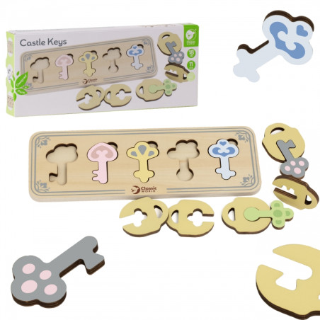 CLASSIC WORLD Montessori sensoriniai mediniai dėlionės raktai ir spynos