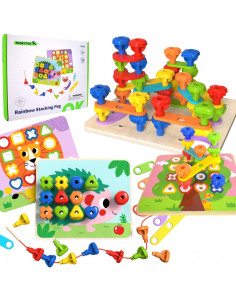 TOOKY TOY Многофункциональная доска с набором цветных винтов для обучения фигурам