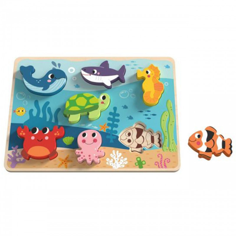 TOOKY TOY medinė Montessori dėlionė jūros pasaulio žuvų vėžlių formos