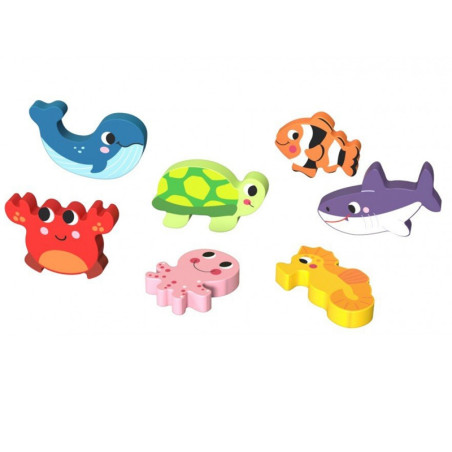 TOOKY TOY medinė Montessori dėlionė jūros pasaulio žuvų vėžlių formos TOOKY TOY medinė Montessori dėlionė jūros pasaulio žuvų vėžlių formos