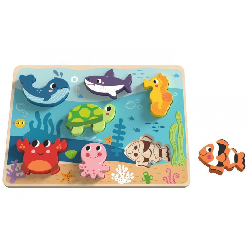 TOOKY TOY medinė Montessori dėlionė jūros pasaulio žuvų vėžlių formos