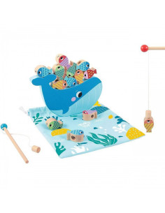 TOOKY TOY Medinis banginių ir žuvų žaidimas daugiafunkcis 4 in 1