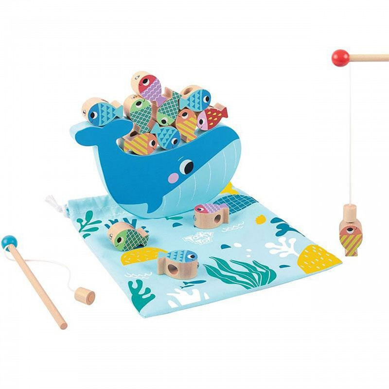 TOOKY TOY Medinis banginių ir žuvų žaidimas daugiafunkcis 4 in 1