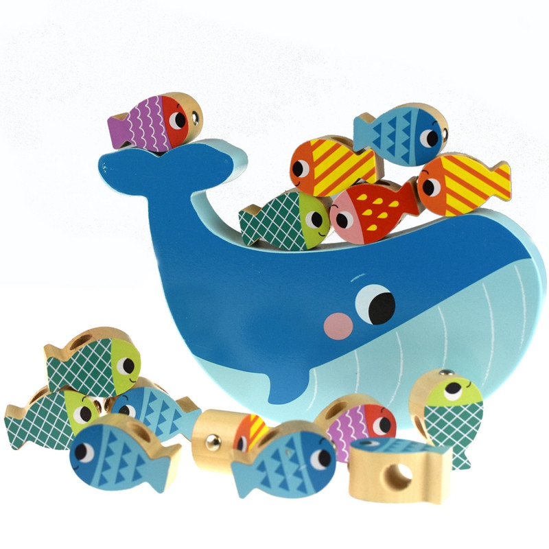 TOOKY TOY Medinis banginių ir žuvų žaidimas daugiafunkcis 4 in 1