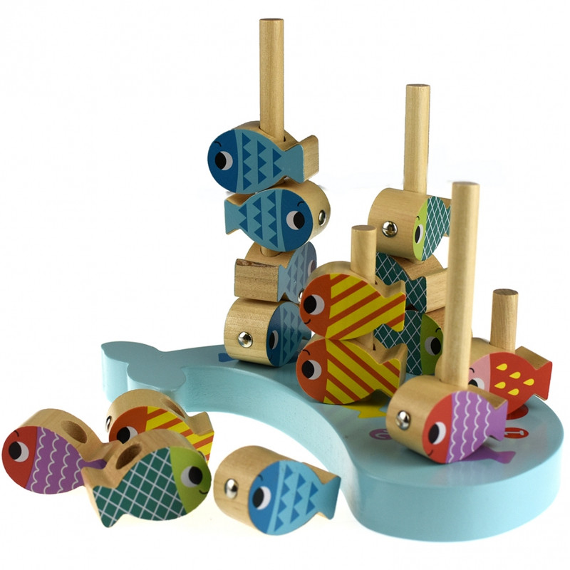 TOOKY TOY Medinis banginių ir žuvų žaidimas daugiafunkcis 4 in 1