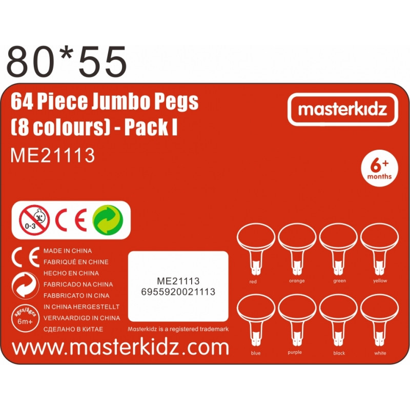 MASTERKIDZ spalvingi jumbo kaiščiai STEM lentai 64 vnt - 8 spalvos