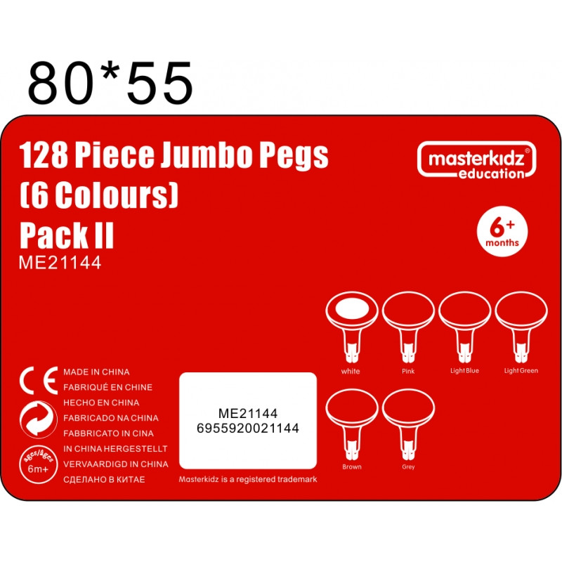 MASTERKIDZ Colorful Jumbo Pegs for STEM Board 128 Pcs - 6 Colors