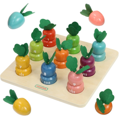 MASTERKIDZ Edukacinė taryba Daržovių mokymosi skaičiai ir spalvos Montessori