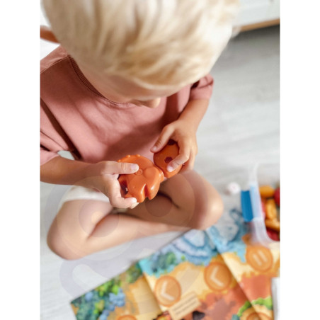 WOOPIE konstravimo rinkinys 2in1 Dinozaurų stalo žaidimas + kubas 46 vnt.