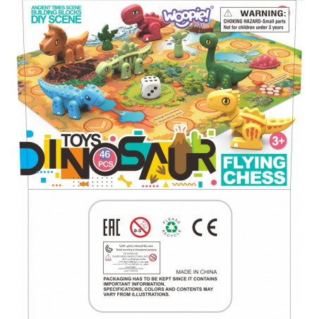 WOOPIE konstravimo rinkinys 2in1 Dinozaurų stalo žaidimas + kubas 46 vnt.