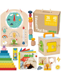 Tooky Toy развивающая игрушка Монтессори-коробка-головоломка, счеты, метеорологическая доска 6 в 1 для детей от 3 лет и старше