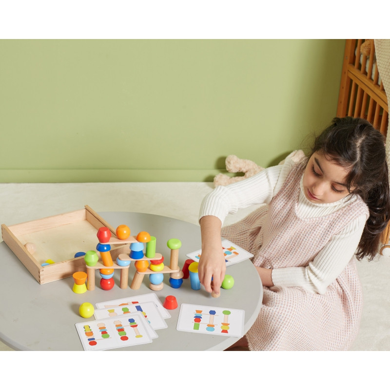 VIGA medinių geometrinių kaladėlių dėlionė 52 vnt.