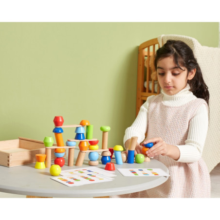 VIGA Деревянный геометрический пазл из блоков 52 шт.